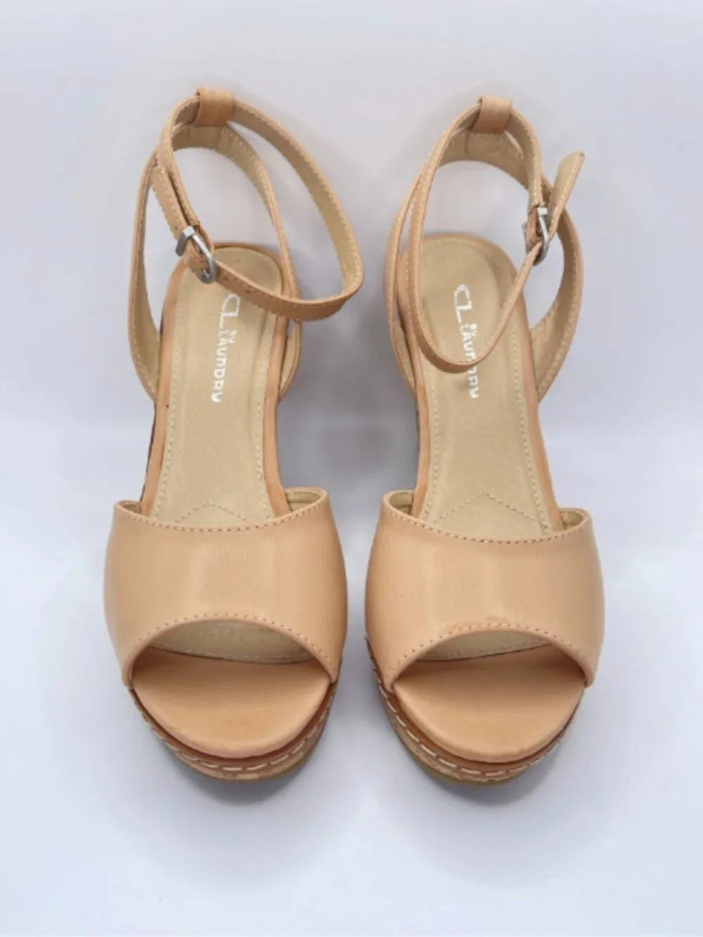 Women Nude/ Beige Wedge Sandals Size 9